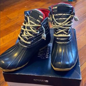 Sperry saltwater navy stripe duck boots